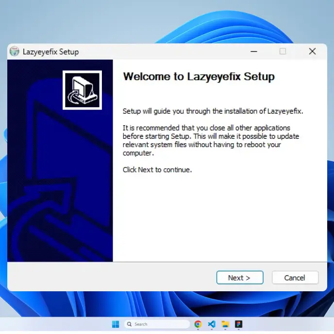 Lazyeyefix installer welcome screen